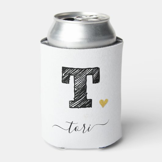 Retro Sketch Monogram Letter T, Koelbox Blikjeskoeler (Blikje Voorkant)