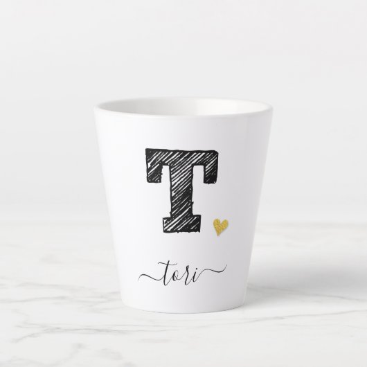 Retro Sketch Monogram Letter T, Latte Mok (Voorkant)