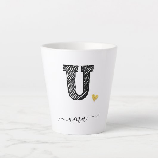 Retro Sketch Monogram Letter U, Latte Mok (Voorkant)