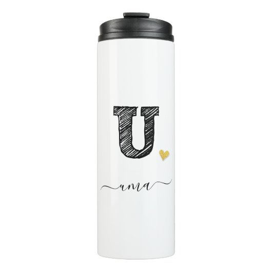 Retro Sketch Monogram Letter U, Thermal Tumbler Thermosbeker (Voorkant)