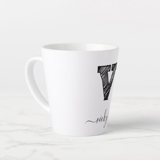 Retro Sketch Monogram Letter V, Latte Mok (Linkerhoek)