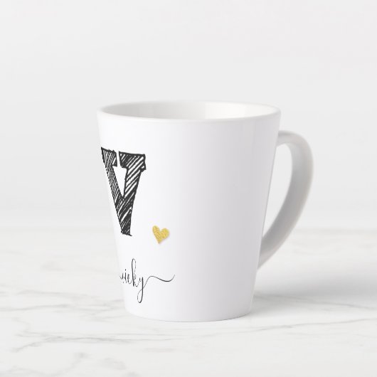 Retro Sketch Monogram Letter V, Latte Mok (Rechterhoek)