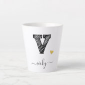 Retro Sketch Monogram Letter V, Latte Mok (Voorkant)