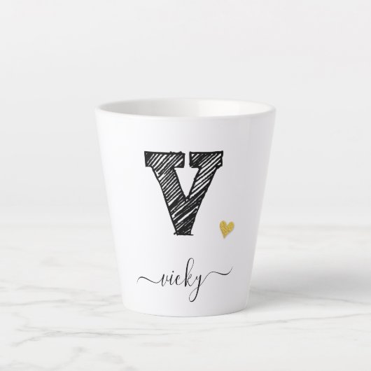 Retro Sketch Monogram Letter V, Latte Mok (Voorkant)