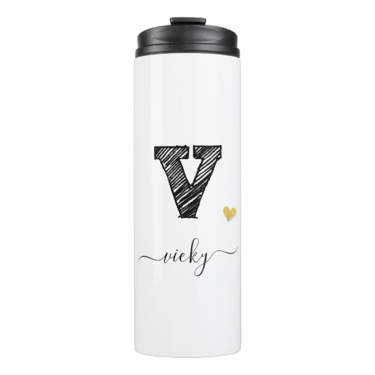 Retro Sketch Monogram Letter V, Thermal Tumbler Thermosbeker (Voorkant)