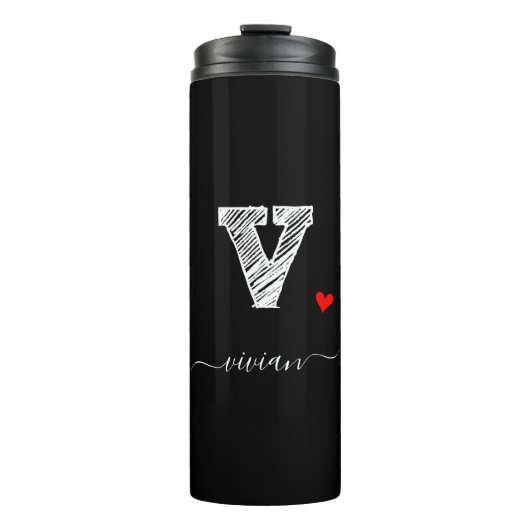 Retro Sketch Monogram Letter V, Thermal Tumbler Thermosbeker (Voorkant)