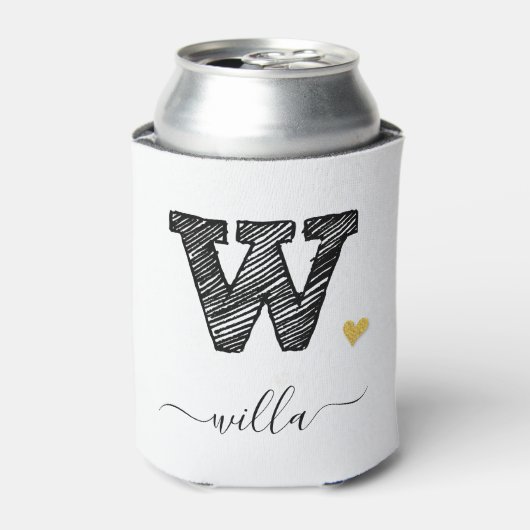 Retro Sketch Monogram Letter W, Koelbox Blikjeskoeler (Blikje Voorkant)