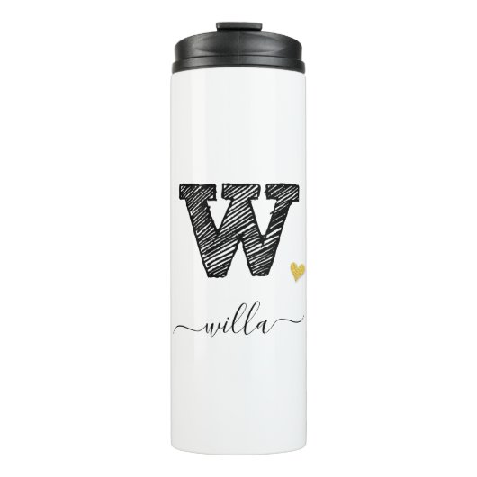 Retro Sketch Monogram Letter W, Thermal Tumbler Thermosbeker (Voorkant)
