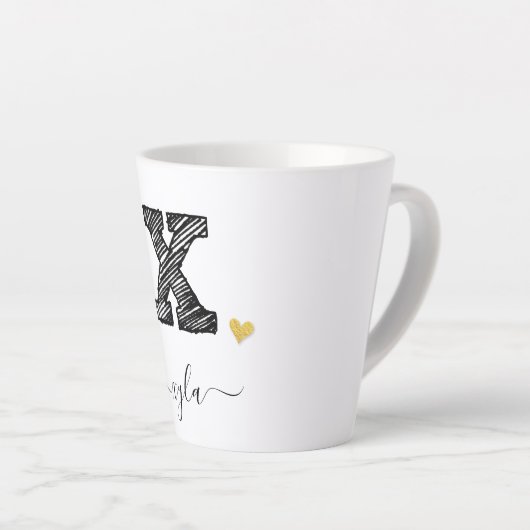 Retro Sketch Monogram Letter X, Latte Mok (Rechterhoek)