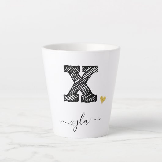 Retro Sketch Monogram Letter X, Latte Mok (Voorkant)