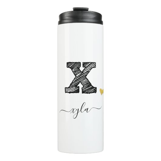 Retro Sketch Monogram Letter X, Thermal Tumbler Thermosbeker (Voorkant)