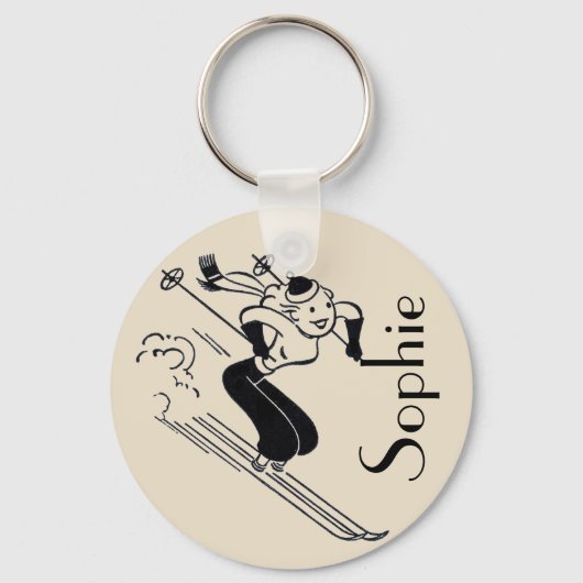 /Retro Ski graving Personalized Sleutelring Sleutelhanger (Voorkant)