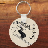/Retro Ski graving Personalized Sleutelring Sleutelhanger (Voorkant)