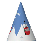 Retro Ski Lift Skiën Sneeuw Berg Illustratie Feesthoedjes (Rechts)