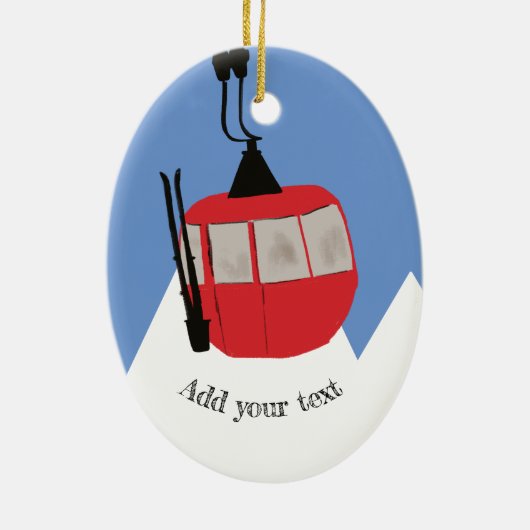 Retro Ski Lift Skiën Sneeuw Berg Illustratie Keramisch Ornament (Achterkant)