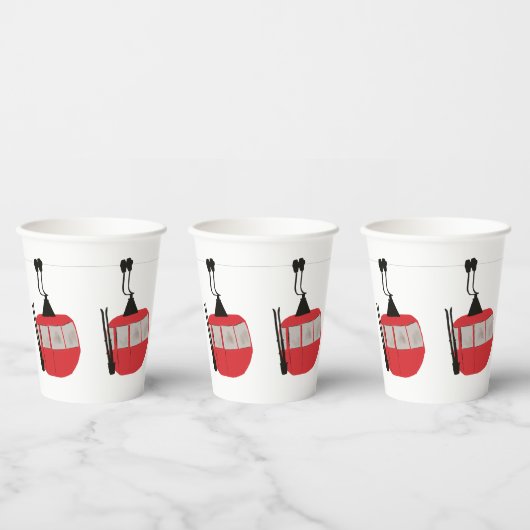 Retro Ski Lift Skiën Sneeuw Berg Illustratie Papieren Bekers (Multi)