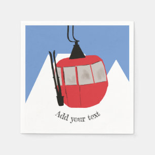 Retro Ski Lift Skiën Sneeuw Berg Illustratie Servet
