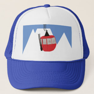 Retro Ski Lift Skiën Sneeuw Berg Illustratie Trucker Pet