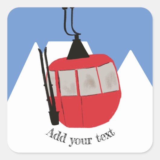Retro Ski Lift Skiën Sneeuw Berg Illustratie Vierkante Sticker (Voorkant)