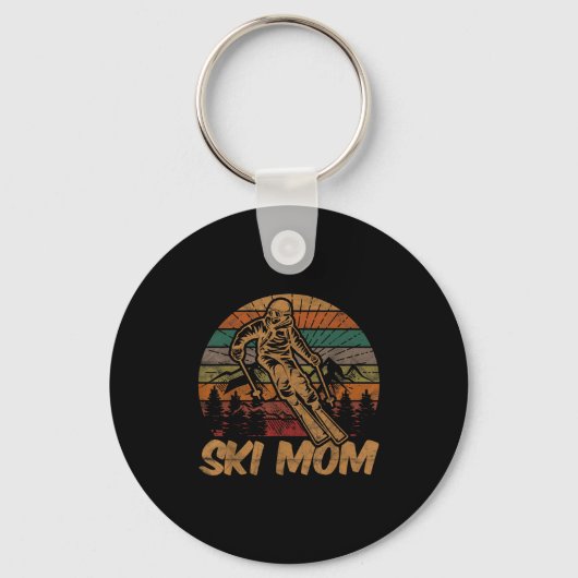Retro Ski Moeder Zonsondergang Gift Moeder Skier F Sleutelhanger (Voorkant)