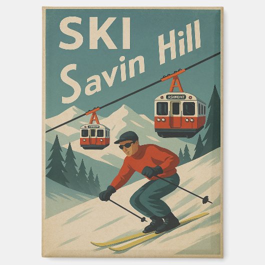 Retro Ski Savin Hill Magneet (Voorkant)