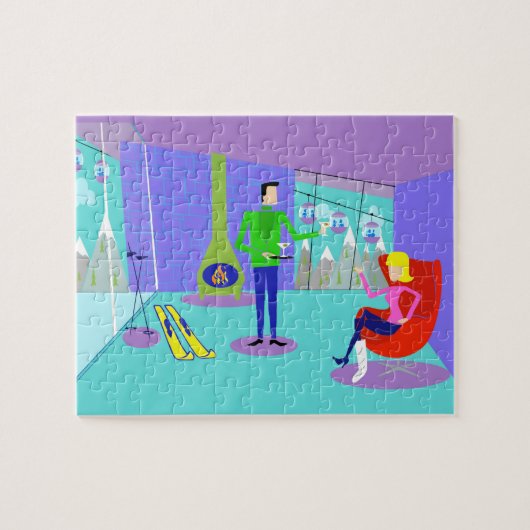 Retro Ski Vacation Jigzaag Puzzle Legpuzzel (Horizontaal)