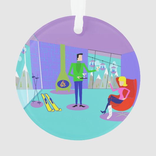 Retro Ski Vacation Kerstmis Ornament (achterkant)