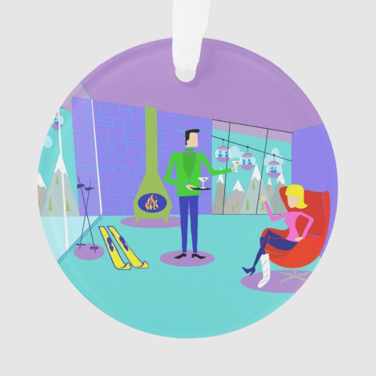 Retro Ski Vacation Kerstmis Ornament (voorkant)