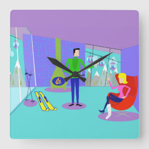 Retro Ski Vacation Wall klok