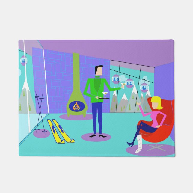 Retro Ski Vakantie Deurmat (Voorkant)