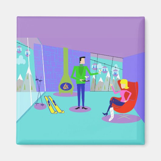 Retro ski vakantie magneet (Voorkant)