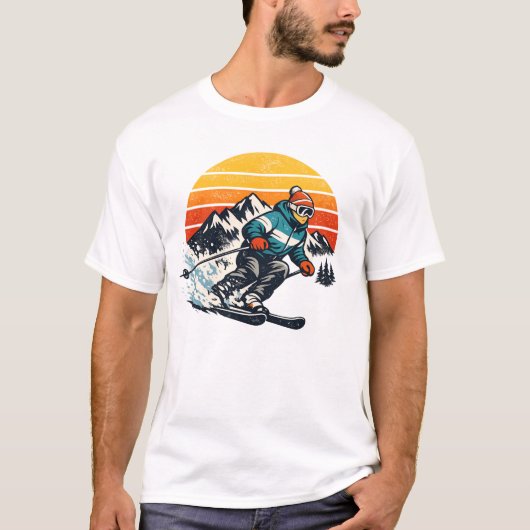 Retro Ski Zonsondergang Design Vintage T-shirt (Voorkant)