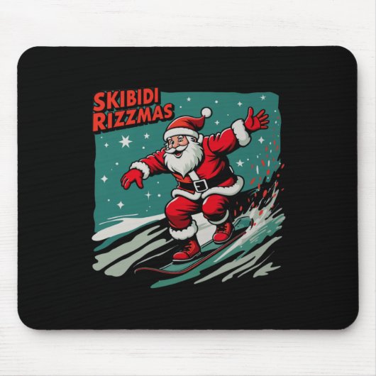Retro Skibidi Rizzmas Funny Santa Clause Schaatsen Muismat (Voorkant)