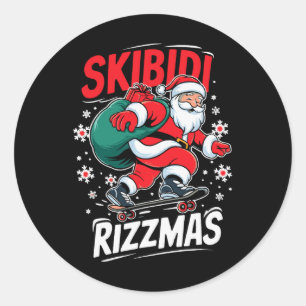 Retro Skibidi Rizzmas Funny Santa Clause Schaatsen Ronde Sticker