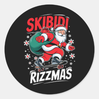 Retro Skibidi Rizzmas Funny Santa Clause Schaatsen Ronde Sticker