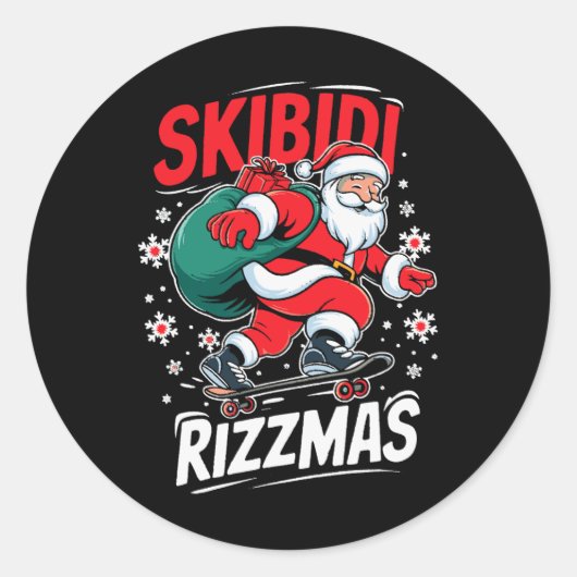 Retro Skibidi Rizzmas Funny Santa Clause Schaatsen Ronde Sticker (Voorkant)