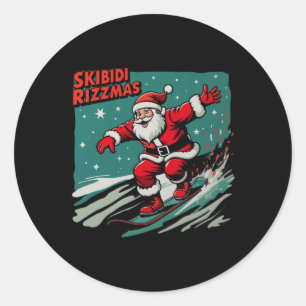 Retro Skibidi Rizzmas Funny Santa Clause Schaatsen Ronde Sticker