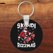 Retro Skibidi Rizzmas Funny Santa Clause Skating B Sleutelhanger (Voorkant)