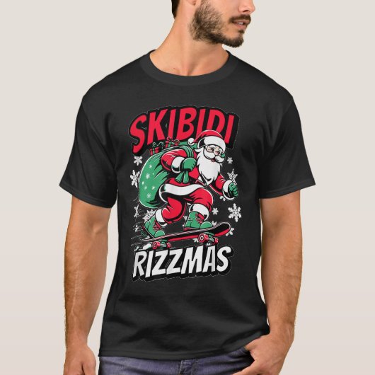 Retro Skibidi Rizzmas Santa Clause Schaatbord T-shirt (Voorkant)