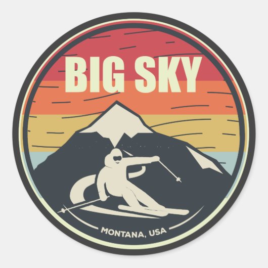 Retro Skiën Big Sky Montana Nederland Ronde Sticker (Voorkant)