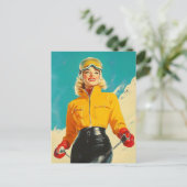 Retro Skiën Glamour Winteravontuur Briefkaart (Staand voorkant)