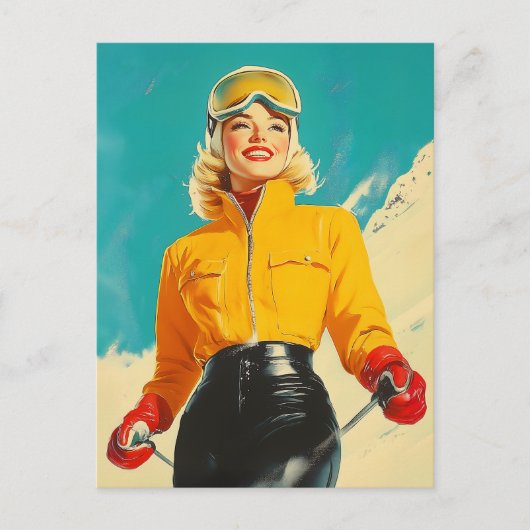 Retro Skiën Glamour Winteravontuur Briefkaart (Voorkant)