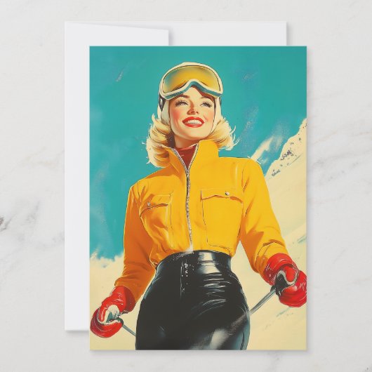 Retro Skiën Glamour  Winteravontuur Kaart (Voorkant)
