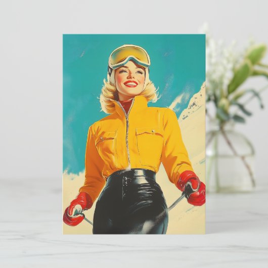 Retro Skiën Glamour  Winteravontuur Kaart (Staand voorkant)