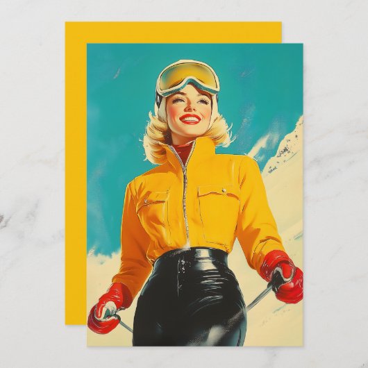 Retro Skiën Glamour  Winteravontuur Kaart (Voorkant / Achterkant)