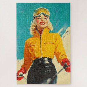 Retro Skiën Glamour  Winteravontuur Legpuzzel