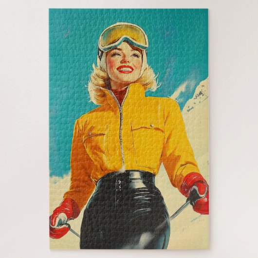 Retro Skiën Glamour Winteravontuur Legpuzzel (Verticaal)
