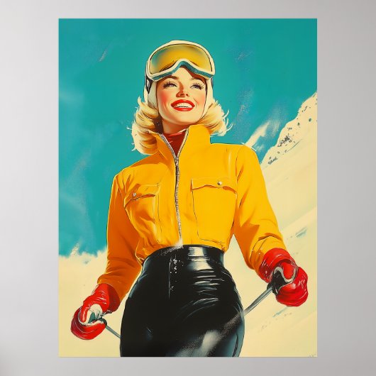 Retro Skiën Glamour  Winteravontuur Poster (Voorkant)