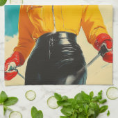 Retro Skiën Glamour  Winteravontuur Theedoek (Gevouwen)