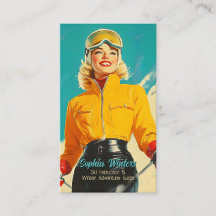 Retro Skiën Glamour Winteravontuur Visitekaartje
